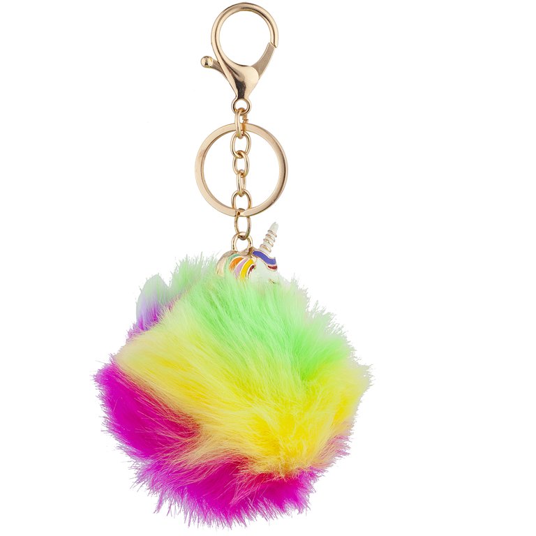 Lux Accessories Rainbow Tie Dye Faux Fur Pom Pom Enamel Unicorn