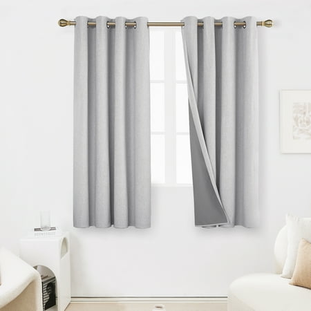 Deconovo Light Gray 100% Blackout Curtains 52x63 inch, Faux Linen Burlap Grommet Thermal Insulated Curtain Panels for Bedroom Set of 2