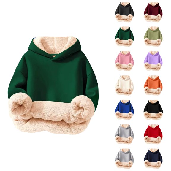 Girls Lined Hoodie Sweatshirt Warm Winter Pullover, Long Sleeve Crewneck Cozy Tops for Outdoor Play