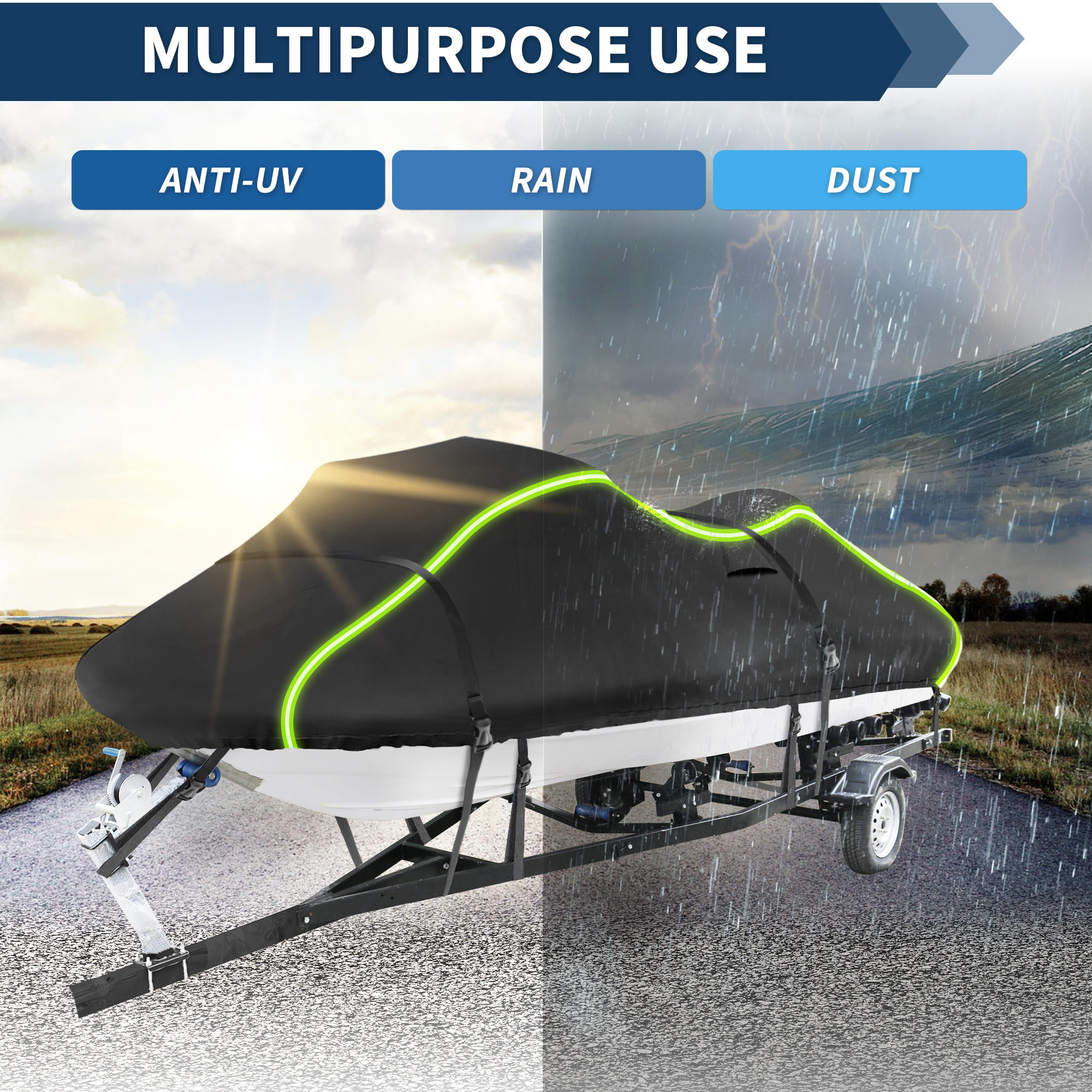 Unique Bargains 300D Duty Oxford Anti-UV Waterproof Trailerable PWC Cover Black 96"-102"