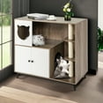 thumbnail image 2 of Demi Bonn 40" Cat Litter Box Enclosure Hidden with 3 Sisal Scratching Posts for Indoor Cats, All-in-One Wood Cat House Condo Furniture, Brown, 2 of 8