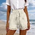 thumbnail image 2 of Women's Soft Stretch Nylon Spandex Lace-Trimmed Shorts, Loose Fit Drawstring Waist, Breathable Summer Casual Active | TruHer,Beige XL, 2 of 8