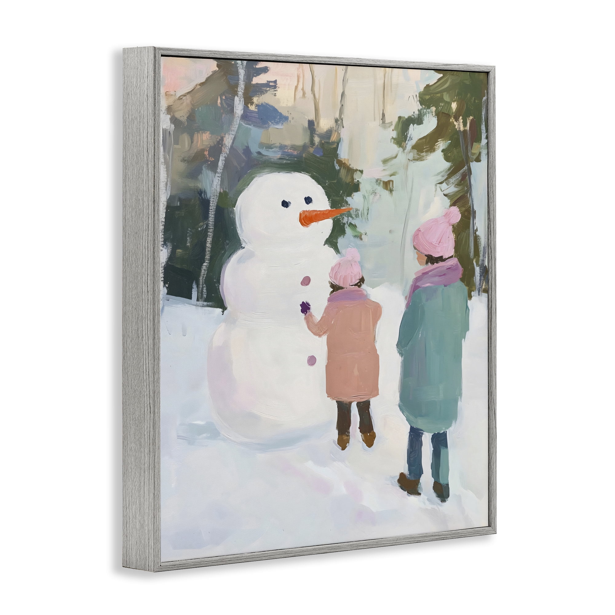 Stupell Industries Two Girls With Snowman Gray Framed Giclee Art, design by The Prints Vibe