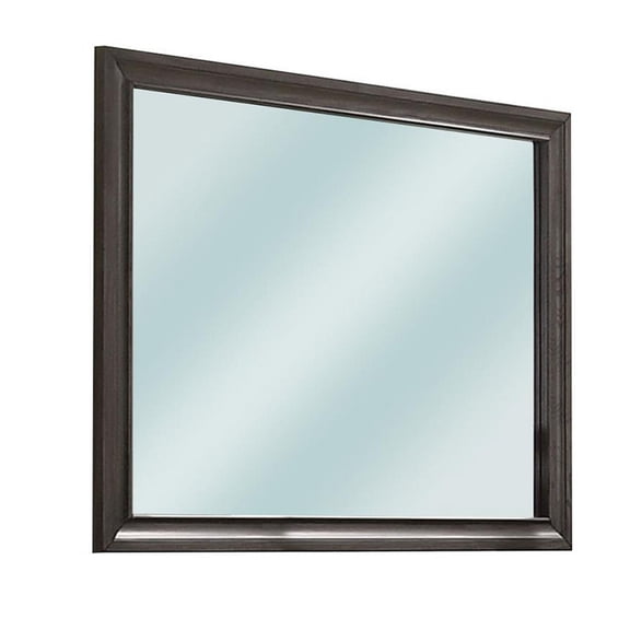Mirror with Wooden Frame and Molded Detail, Dark Gray- Saltoro Sherpi
