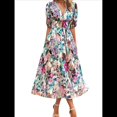 thumbnail image 2 of Vestidos de Verano para Mujer 2025, Informales, con Mangas Abullonadas, Cuello en V, Florales, Estilo Bohemio, Vestido . Verde M, 2 of 10