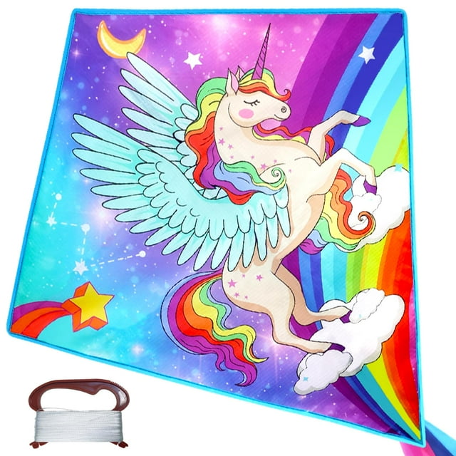 Unicornio azul Kite TOY Life para niños, fácil de volar, tamaño grande