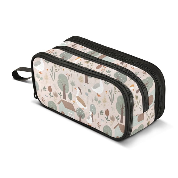 FORMRS Pencil Case with 3 Compartments School Large Capacity Zipper Pen Pouch Stationery Organizer, Brown Goose Pattern