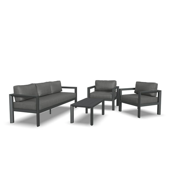 Homestyles Grayton 4-Piece Contemporary Aluminum & Fabric Sofa Set in Gray