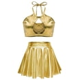 thumbnail image 5 of Conjuntos de falda brillante metalizada para mujer, top corto con cuello halter erótico metalizado brillante y falda con volantes de cintura alta, ropa de club, 5 of 5