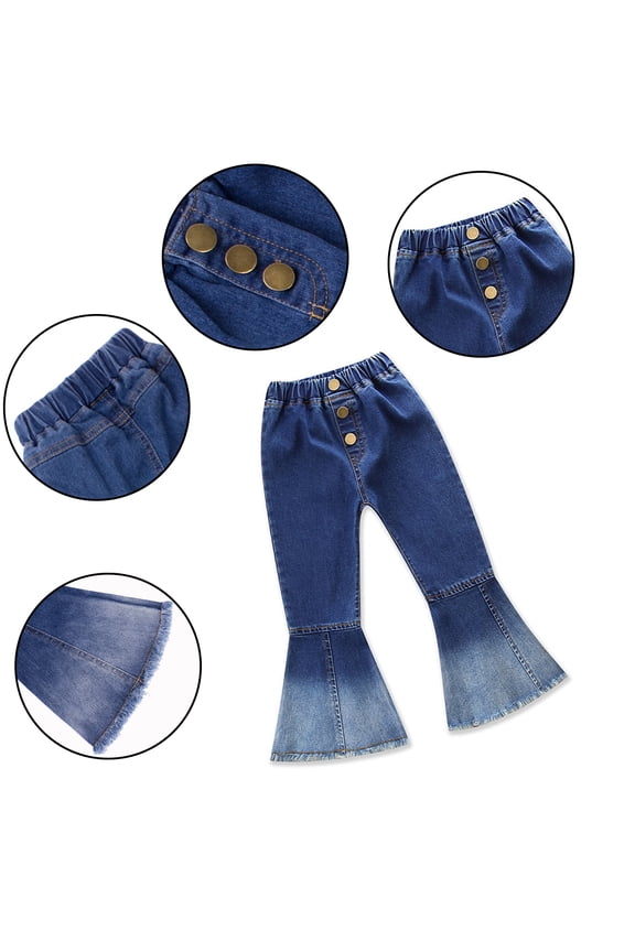 Kids Baby Denim Bell Bottom Jeans for Girls,Toddler Spring Fall Denim Pants Bottoms Little Girls Flared Jeans Newborn Elastic Waist Stretch Fitted Pants,Sizes 9M-7T