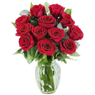 KaBloom :Bouquet of Fresh Cut Flower 12 Fresh Red Roses with Vase.