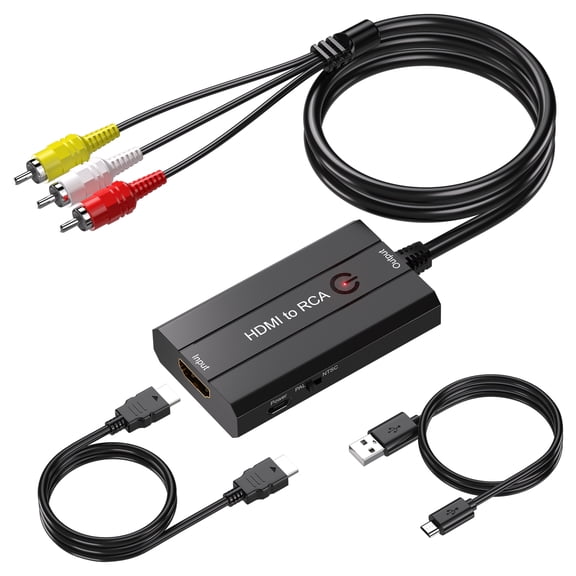 1080P HDMI to RCA Converter Cable with HDMI & RCA Cables, HDMI to AV Composite CVBS Converter for HDMI Devices to Display on Older TVs with RCA Input