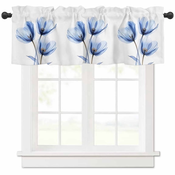 nqOlkjepod Light Blue Tulip Farmhouse Short Window Curtain Valances, Spring Modern Rustic Floral Botanical Rod Pocket Kitchen Valances for Living Room Bedroom Bathroom Cafe, 1 Panel - 54" x 18"