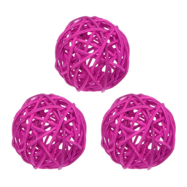 Uxcell 3-Pack Bolas Decorativas de Ratan de 80mm/3.1 Pulgadas para Navidad Bodas Acción de Gracias Rojo Rosa