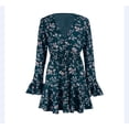 thumbnail image 4 of Women Boho Mini Dress Floral Printed Long Sleeve Deep V-Neck Loose Party Beach Short Dress, 4 of 8