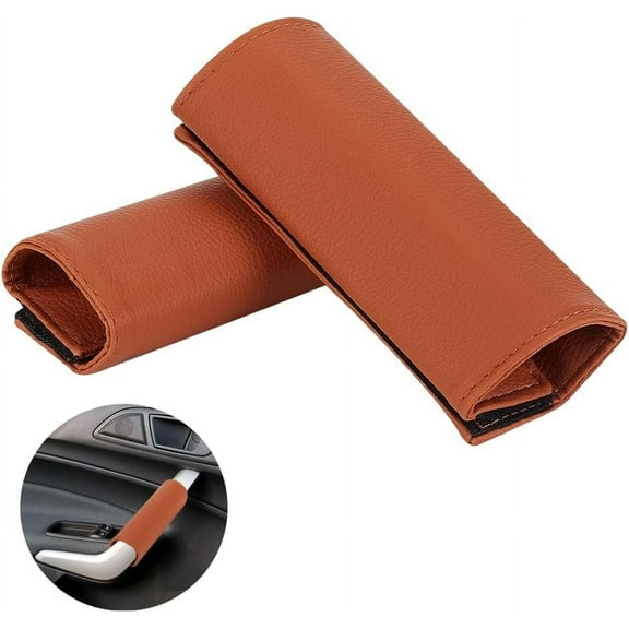 Car Grab Handle Cover Car Door Handle Cover Protective Decorate Cover Accessories Door Pull Handle Passenger Interior Accessories for Most Cars 2 pcs Brown Leather