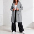thumbnail image 5 of KICILVS Long Sherpa Jacket Women Fuzzy Button-Down Coat with Pockets Notched Collar Warm Winter Outerwear for Casual, 5 of 7