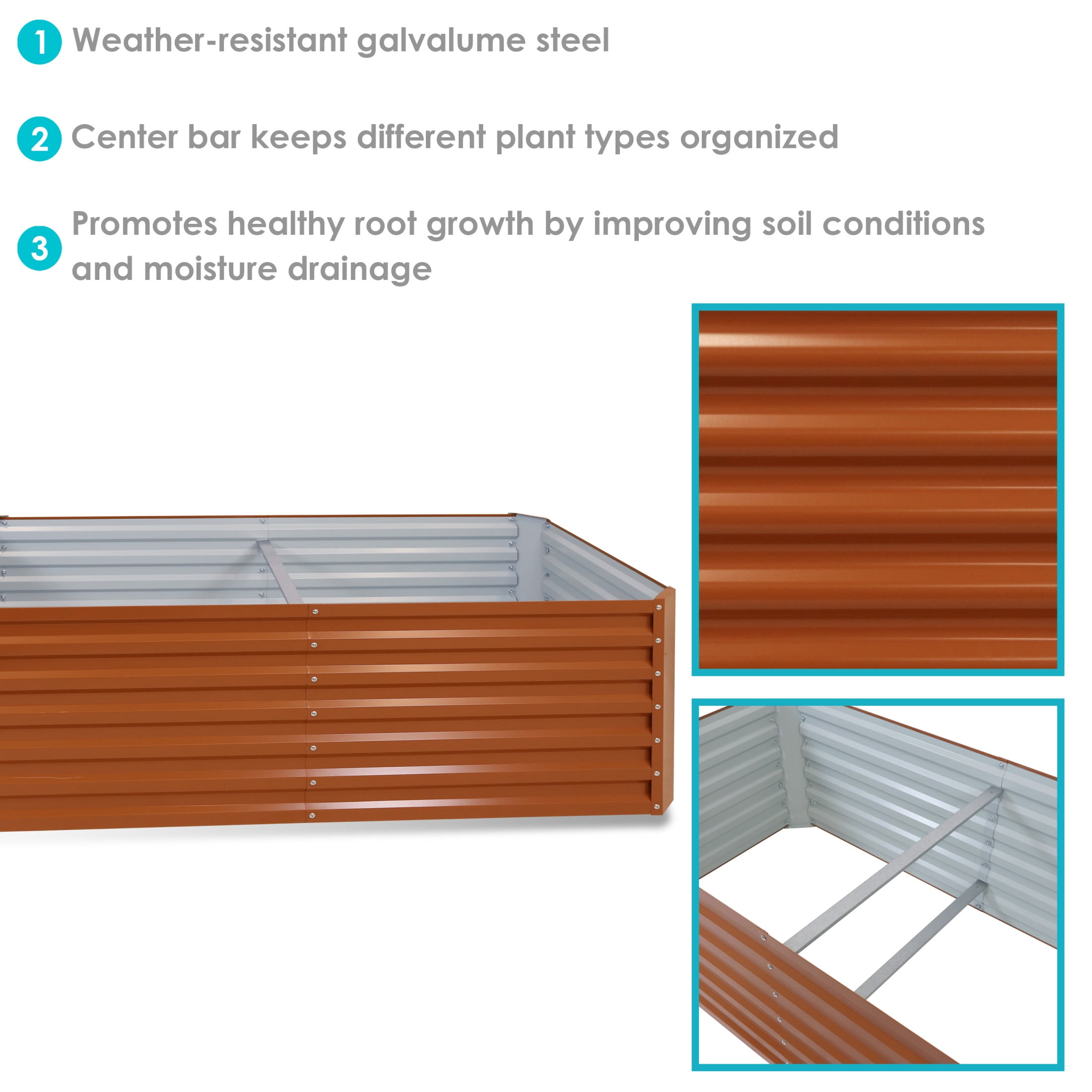 Sunnydaze 71" x 35.5" x 23.5" Rectangular Brown Galvalume Steel Raised Garden Bed