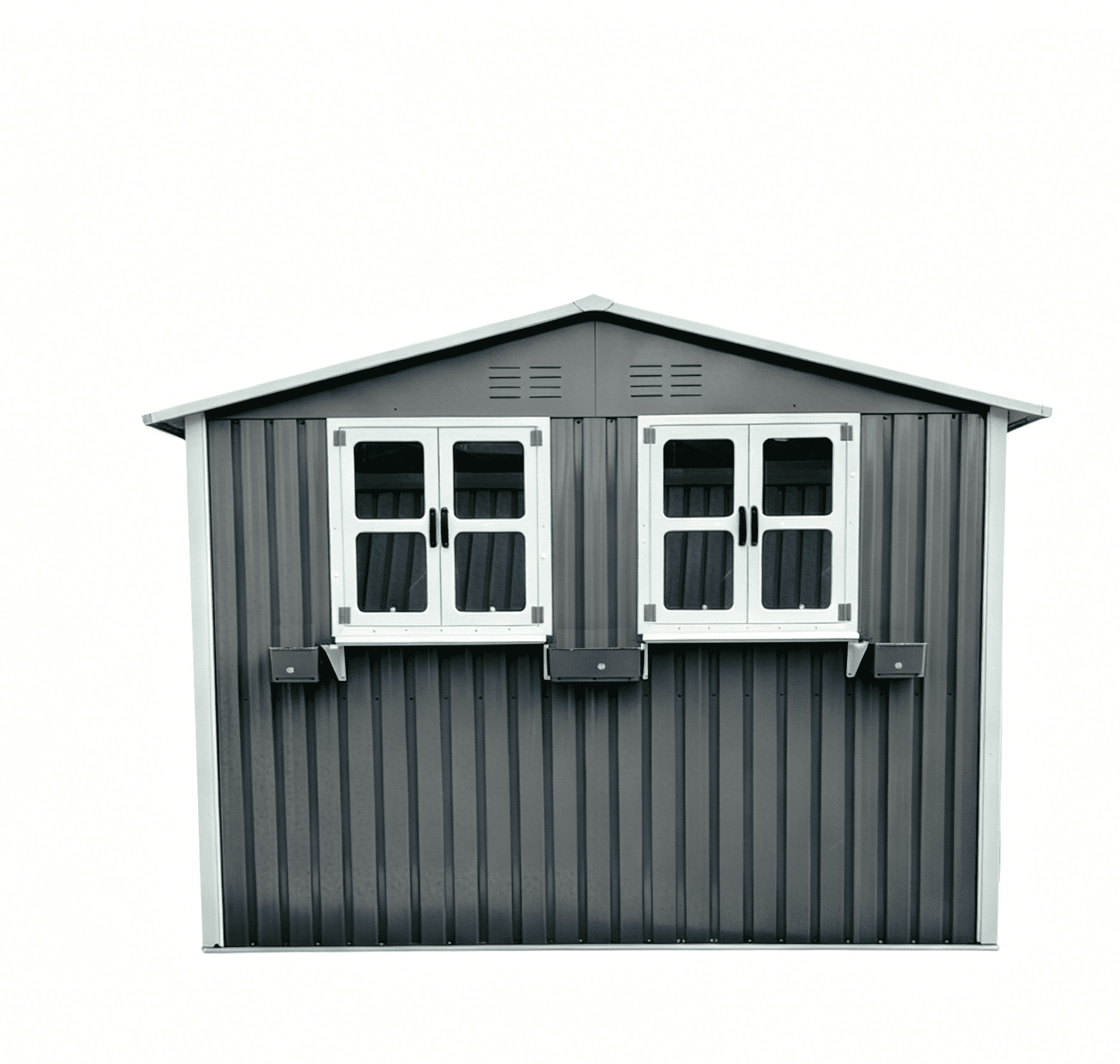 Aukfa 6x9 FT Metal Outdoor Storage Shed with Flower Rack&Lockable Doors, Waterproof Garden Tool Shed for Backyard Patio Lawn, Gray