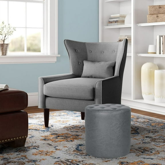 Joveco Padded Leather Ottoman,Vanity Chair Stool Modern Foot Stool Ottoman for Bedroom, Living Room (Gray)