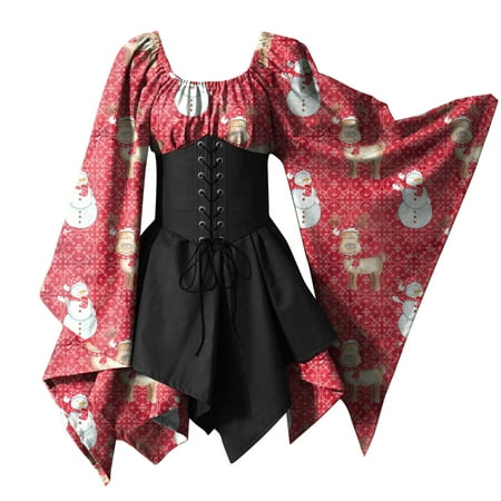 

Merry Christmas For Womens Trumpet Sleeve Irish Shirt Dress With Corset Traditional Dress Women M Gothic Retro Long Sleeve Corset Dress Sequin Party Mini