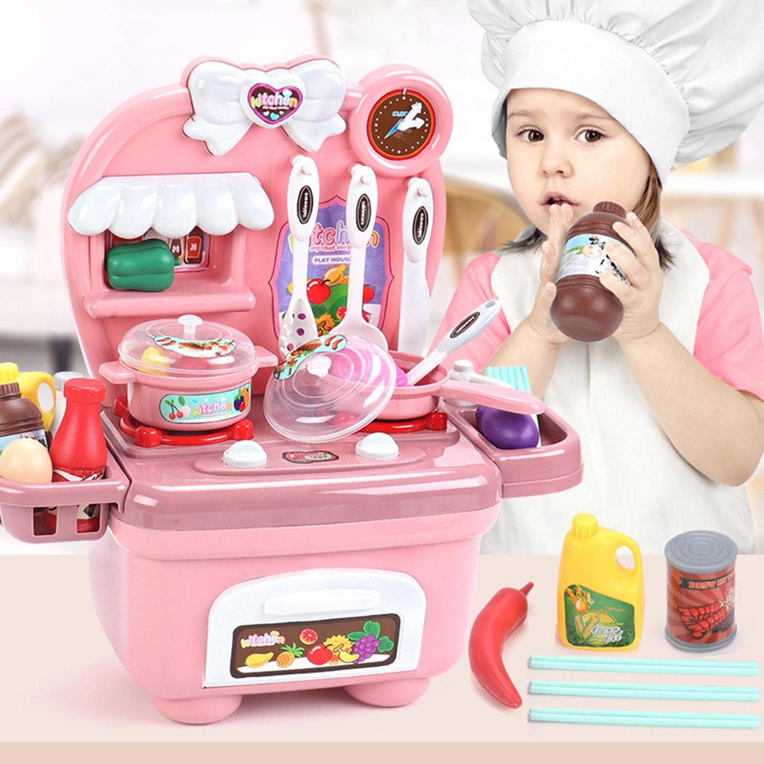 TABGIME Fun Pretend Play Mini Kitchen Toys Set for Kids Toddlers 2Y+, Play Food Accessories
