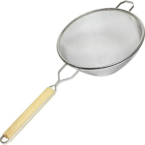 Truecraftware – 10 -Inch Fine Single Mesh Strainer, Tin Mesh with Flat Wooden, 13" Handle Length