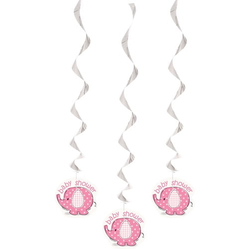 Pink Elephant Baby Shower Hanging Decorations, 26in, 3ct