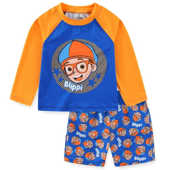 Blippi UPF 50 Rash Guard and Swim Trunks Swimsuit (Boys), 2 Piece Set, Sizes 2T-6