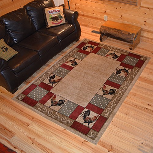 Rug Empire Rustic Lodge Rooster Area Rug 7`10" W x 9`10" L, Beige