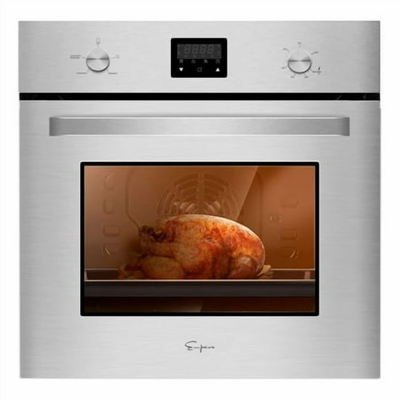 Empava Single Gas Wall Oven With Bake Broil Rotisserie Functions, Mechanical Controls Digital Timer Convection Fan In Stainless Steel, 24 Inch