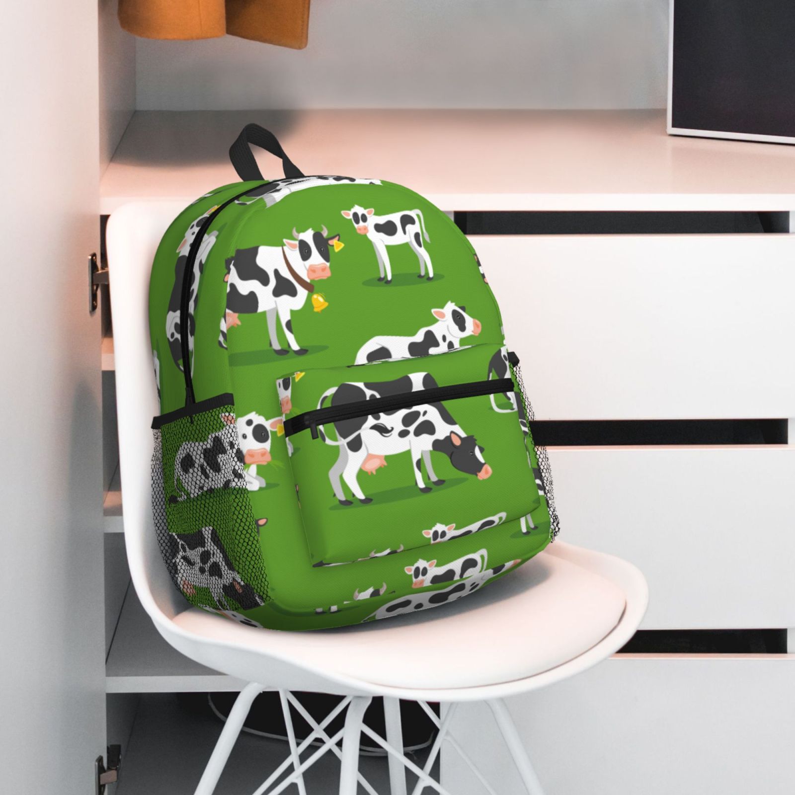 Vsdgher Cows With Calfs Green Print Unisex Large Capacity Bookbag Schoolbag Casual Daypack for High School/College/Teens/Travel/Work