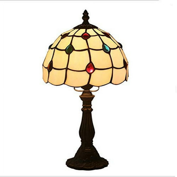 FSLiving Tiffany Style Table Lamp Mosaic Stained Nightlight Handmade Glass Lamp Shade Antique Vintage Desk Lamp Bedside Lamp TD0312-Y02