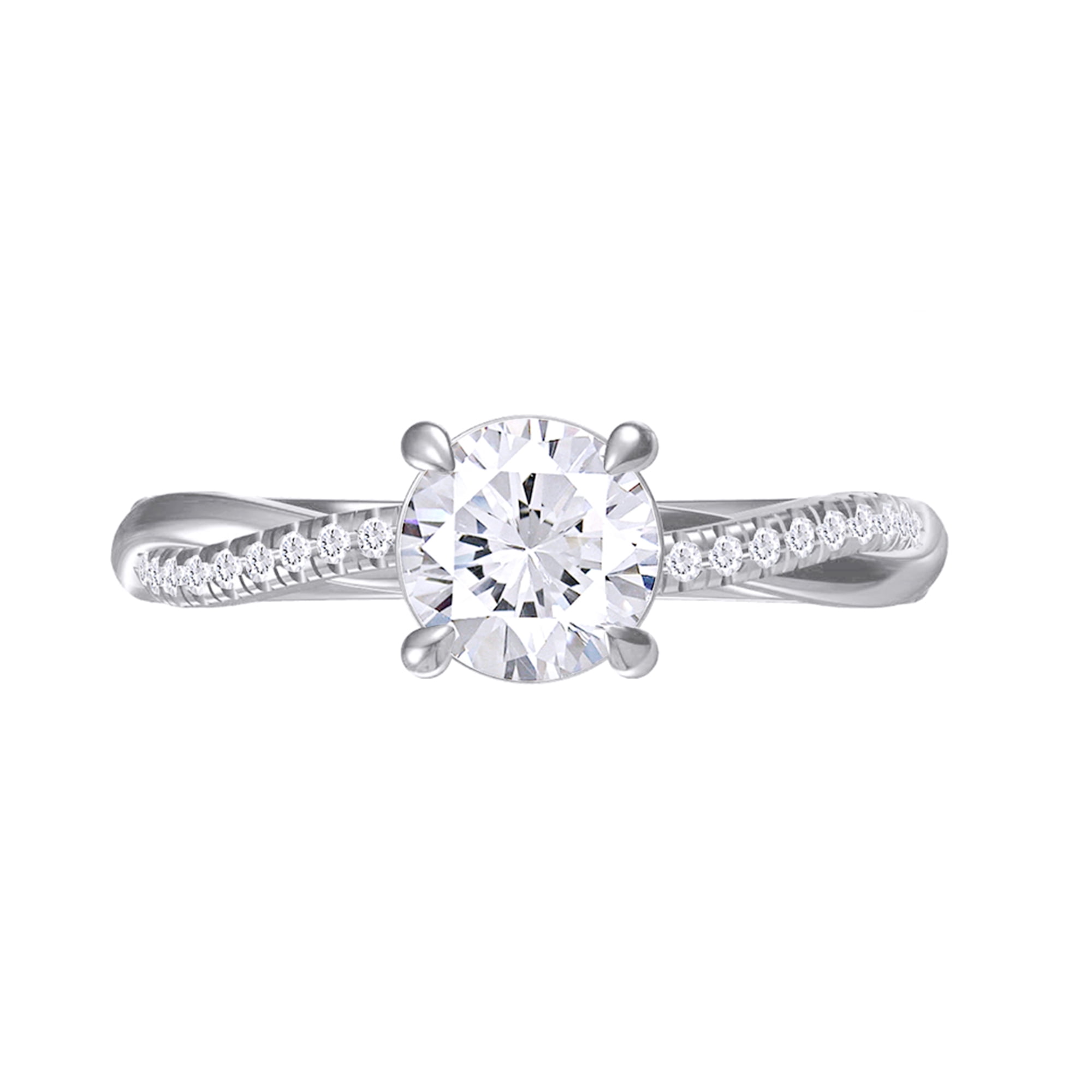 Solitaire Twisted Engagement Rings, Center 7.5MM Round Moissanite Diamond Rings For Women In 14k White Gold Over Sterling Silver, Stackble Promise Bridal Rings For Her (2.00 Ctw) Ring Size-5.5