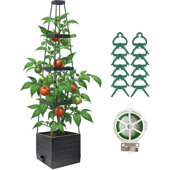 1 Pack Raised Garden Bed Planter Box with Trellis, 58”Tomato Planter with Trellis for Climbing Plants Vegetables Vine Flowers, Self-Watering Tomato Cage for Garden Patio Outdoor & Indoor