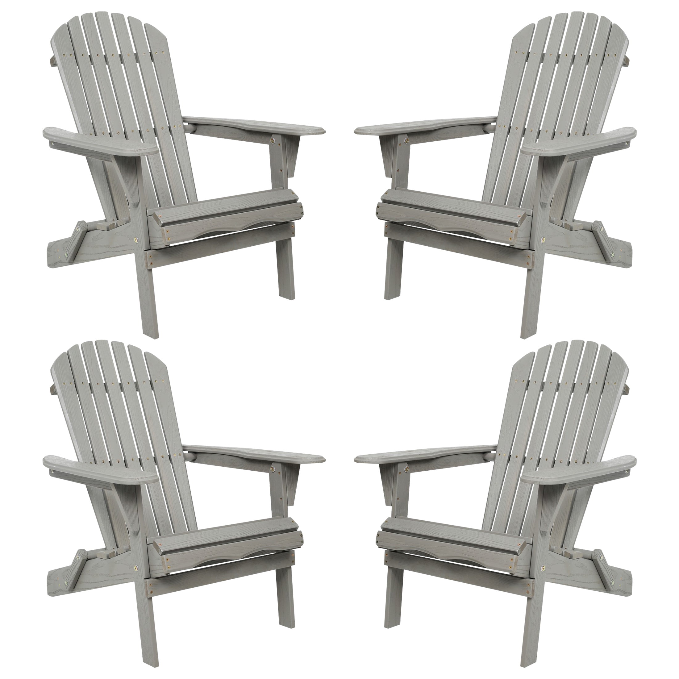 UHOMEPRO Folding Adirondack Chair Set of 4, Outdoor Weather Resistant Patio Lawn Chair, Wooden Fire Pit Chair for Outside Deck Garden Backyard Balcony, Patio Furniture Set Lounge Chairs, Gray B