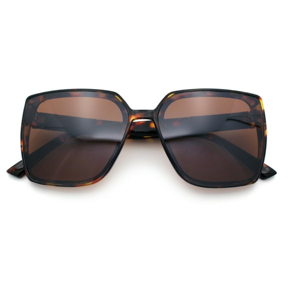 Womens Rectangle Inset Lens Minimalist Fashion Plastic Sunglasses Tortoise - Brown