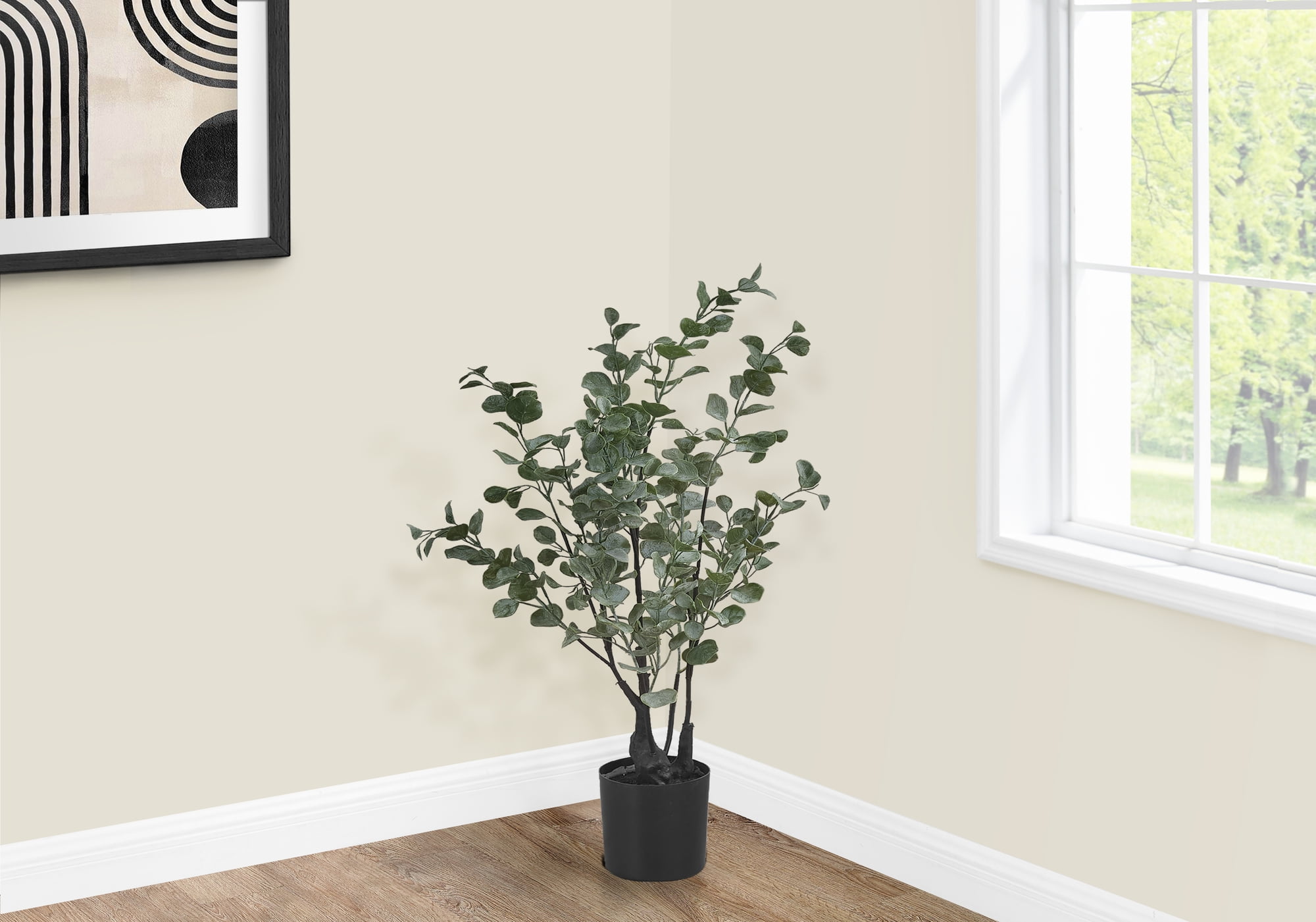 Artificial Plant, 35" Tall, Eucalyptus Tree, Indoor, Faux, Fake, Floor, Greenery, Potted, Decorative, Green Leaves, Black Pot