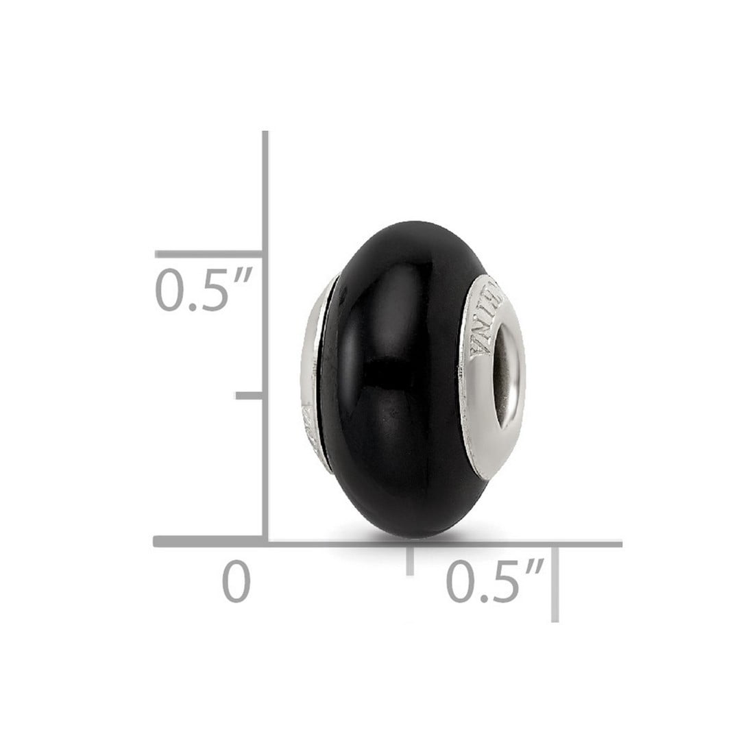 925 Sterling Silver Polished Oxidized Reflections Black Glass Bead Charm 14.55x8.18mm Wide Pendant Necklace for Women
