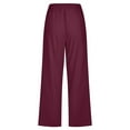 thumbnail image 3 of Fangasis Women Bottoms Cropped Trousers Wide Leg Capri Pants Ladies High-Waist Cotton Linen Pant Breathable Summer Palazzo Wine Red XS, 3 of 6