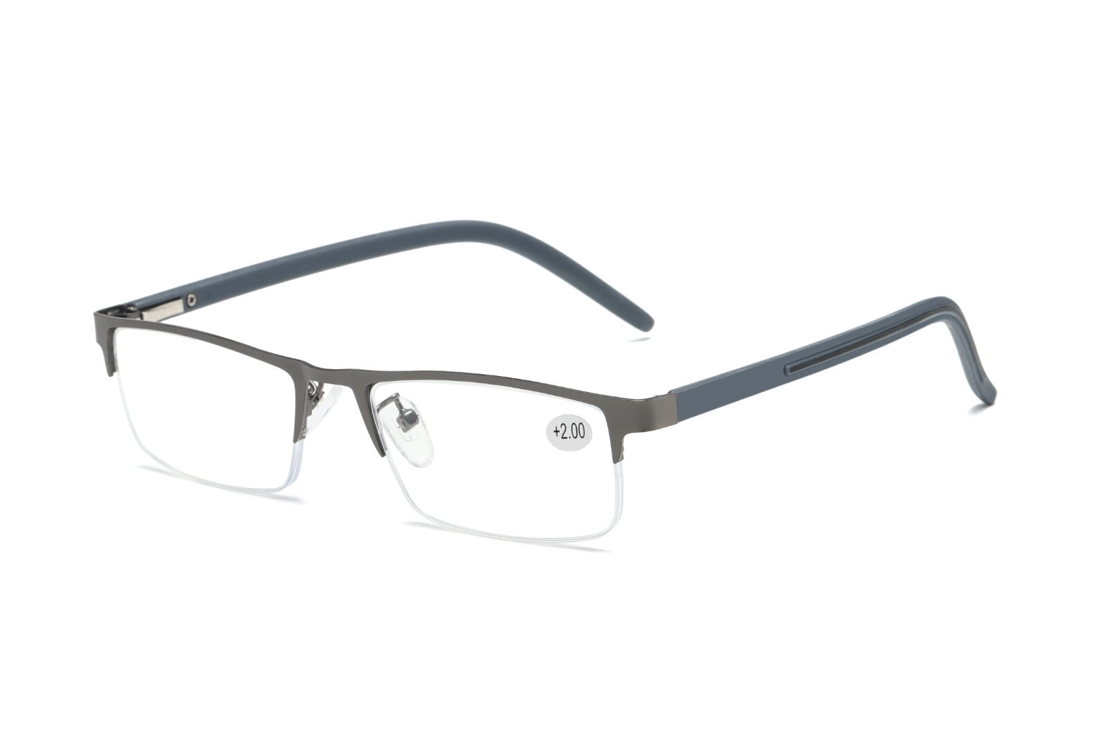 7 PK Men's Blue Light Blocking Reading Glasses - Rectangular Metal Half-Frame - Spring Hinge Readers