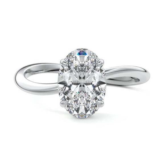 Empire Jewel 1.7 Ct Oval Cut Lab Created Diamond Ring - 14K White Gold Plated Jewelry - Anniversary Band for Women - Wave Shank Diamond Wedding Ring - 30th Year Gift