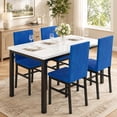 thumbnail image 2 of UHOMEPRO Dining Table Set for 4, 5 Piece Dining Room Table Set with Blue Velvet Upholstered Chairs, White Faux Marble Pattern Rectangle Kitchen Table Set for Breakfast Nook Small Space, 2 of 10