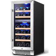 Yeego 15" Wine Refrigerator, 28 Bottle Dual Zone Wine Cooler Fridge, Freestanding and Built-in