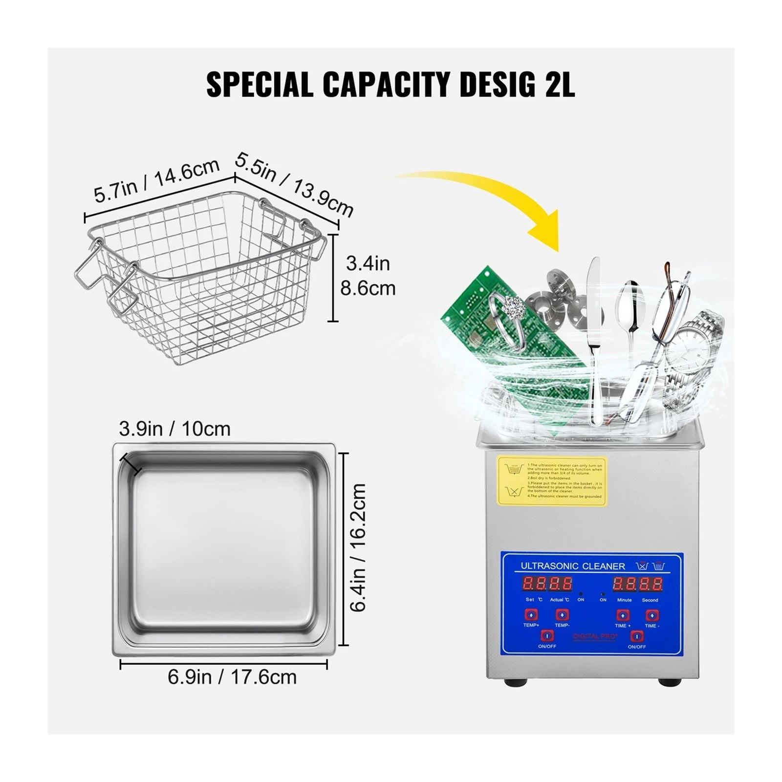 2L Ultrasonic Cleaner Machine Stainless Steel Ultrasonic Cleaning Machine Digital Heater Timer Jewelry Cleaning for Home