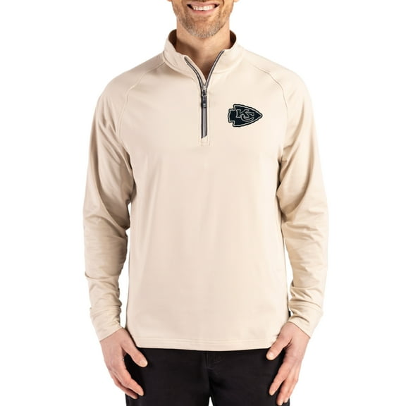 Men's Cutter & Buck Tan Kansas City Chiefs Adapt Eco Knit Stretch Recycled Quarter-Zip Pullover