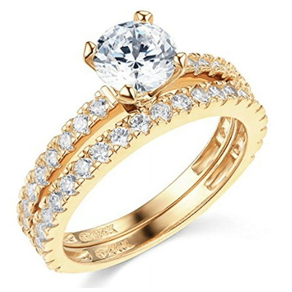 2.85 Ct Round Cut Engagement Wedding Ring Set Real 14K Yellow Gold Matching Band