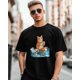thumbnail image 1 of Camisetas de manga corta con cuello redondo para hombre con diseño de gato surfeando en el océano, 1 of 8