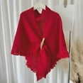 thumbnail image 2 of Women's Triangle Knotted Shawl Wraps Knitted Sweater Scarf Cardigan Cape Red One Size, 2 of 4