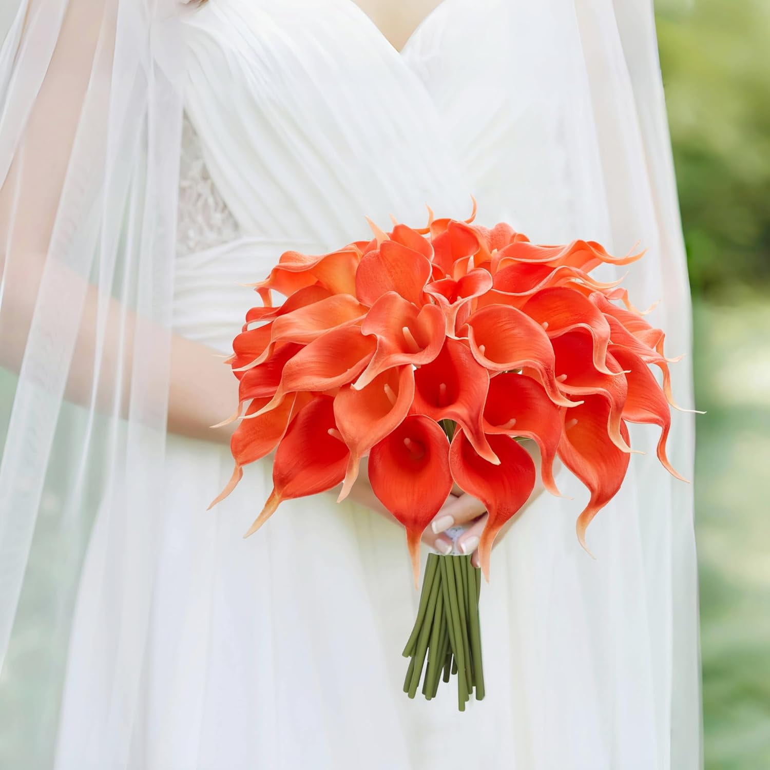 24 Pcs Artificial Calla Lily Flowers Fake Silk Flowers Real Touch for Wedding Bouquet Office Home Kitchen Decor (Coral)